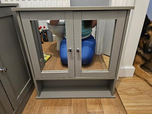  — Grey Bathroom Wall Cabinet with Mirror Doors