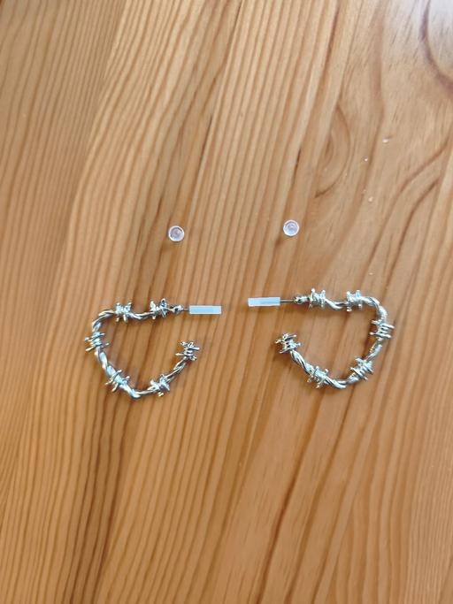  — Silver Tone Barbed Wire Heart Hoop Earrings