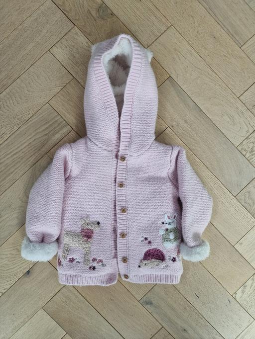  — Pink knitted faux fur lined cardigan 9-12 mth