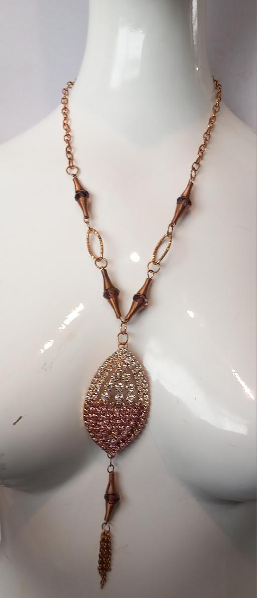  — Rose Gold Copper Tone Lariat gem Necklace