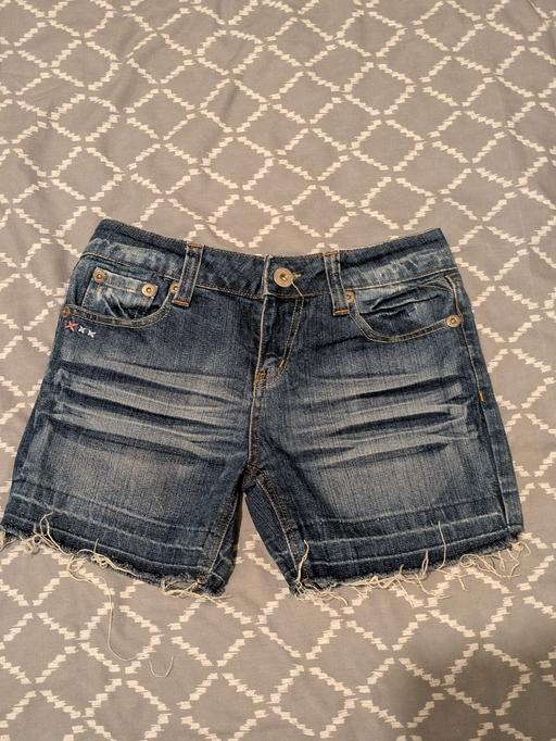  — Blue Mid-length Denim Cutoff Shorts Low-rise