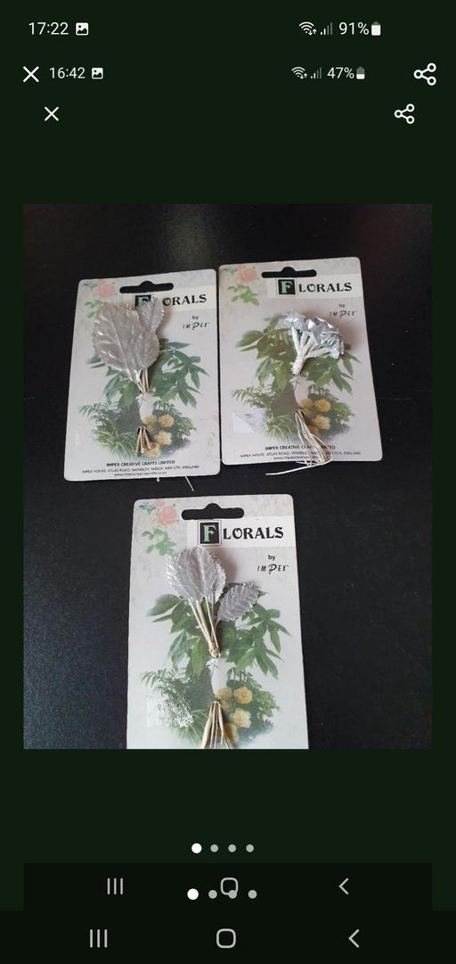  — silver craft flowers/leaves x 3 cards NEW