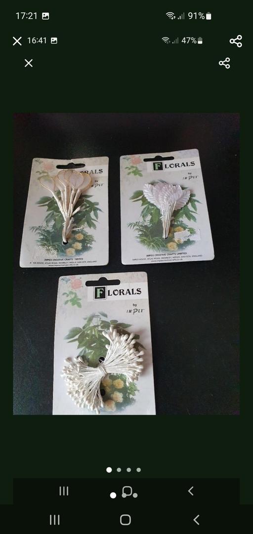  — white craft flowers/leaves x 3 cards NEW