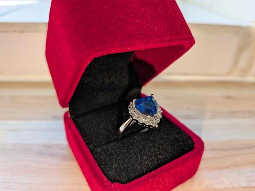  — Silver Brilliant Cut Blue Heart Stone Ring