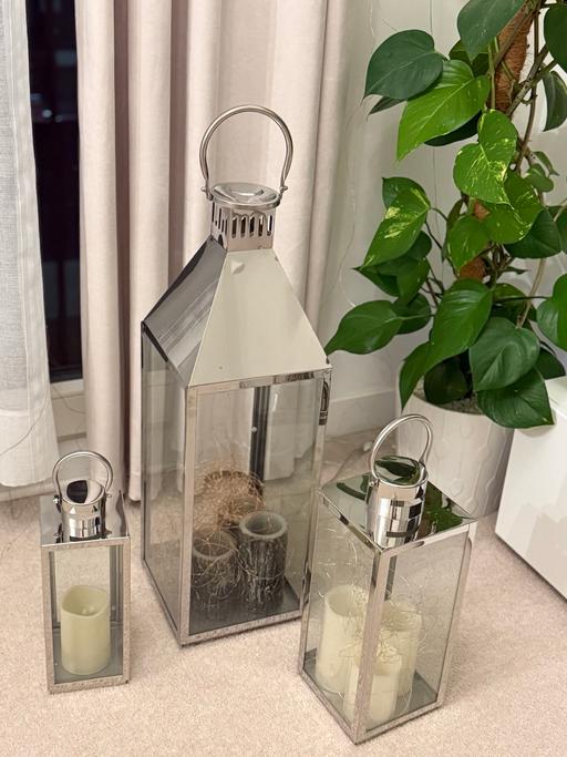  — Silver metal lantern set of 3