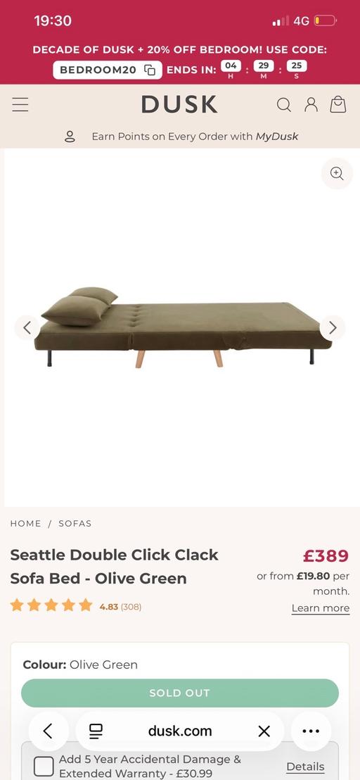  — Dusk Green Sofa Bed