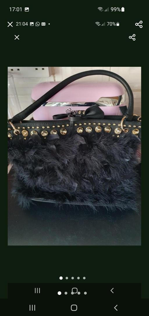  — ladies feather trim bag NEW