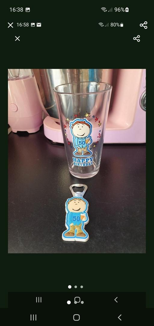  — 50th birthday glass and bottle opener set