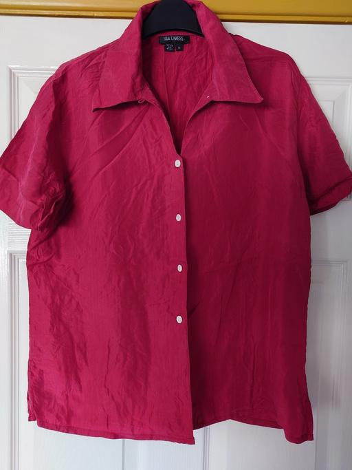  — Women's red silk shirt size M