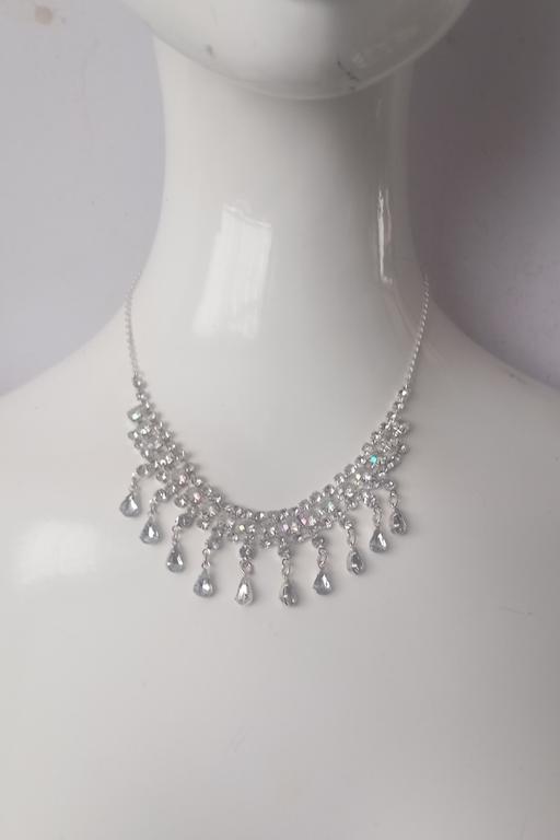  — Silver Rhinestone Statement Fringe Necklace
