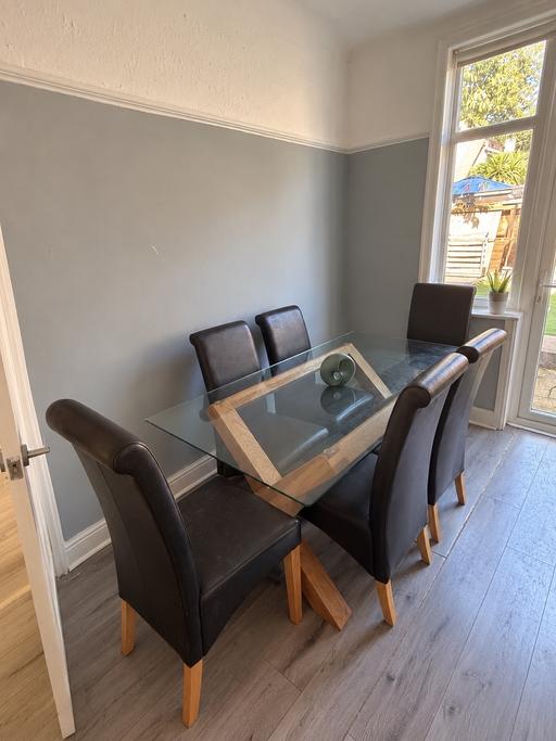  — Oak & Glass Cross-Leg Dining Table