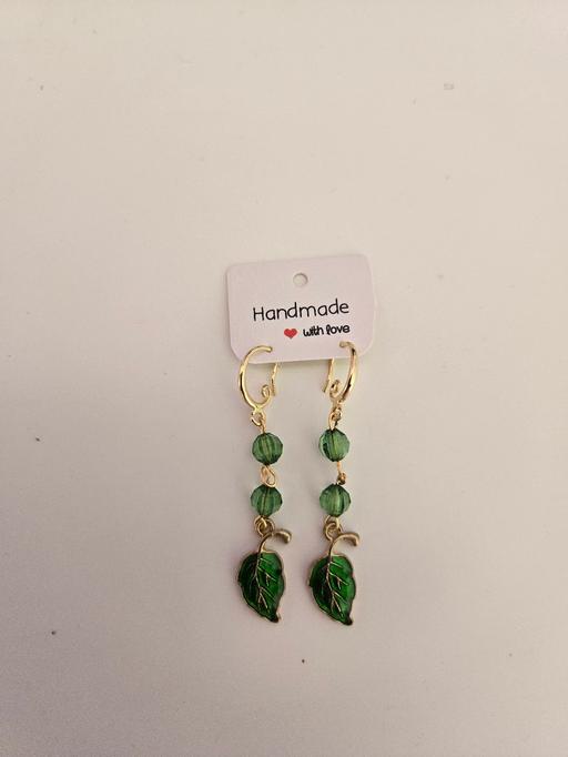  — Green Leaf Dangle Drop Earrings