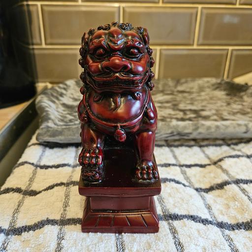  — Red & Black Foo Dog Guardian Resin Figure