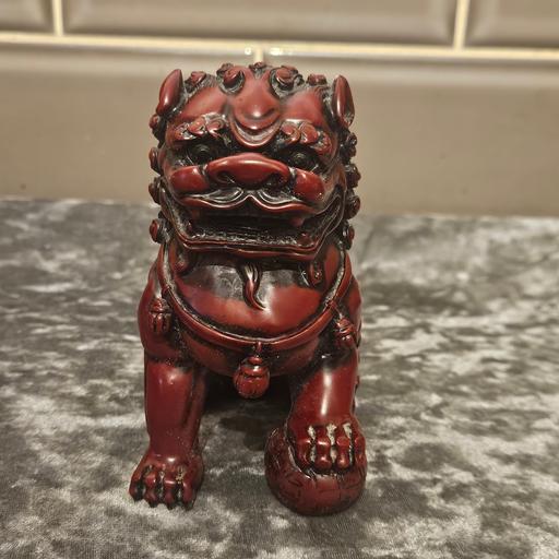  — Red & Black Foo Dog Guardian Lion Figurine