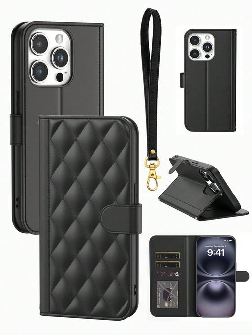 — Quilted Leather Wallet Phone Case with Card S