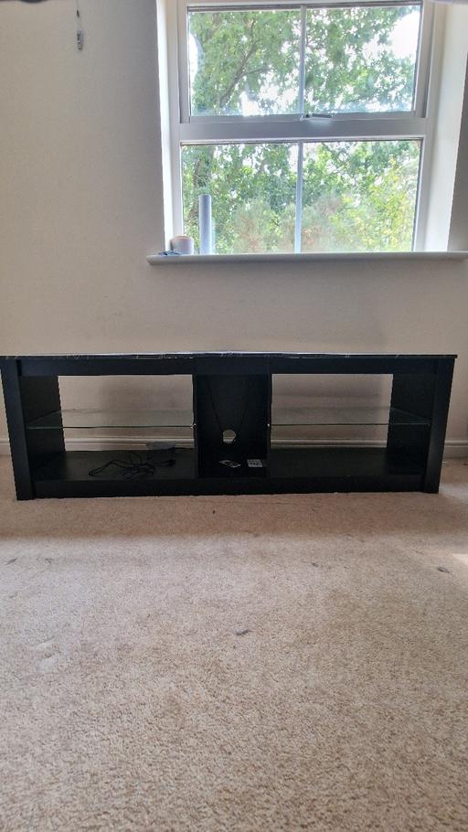  — Black TV Unit with Marble-Effect Top – £50
