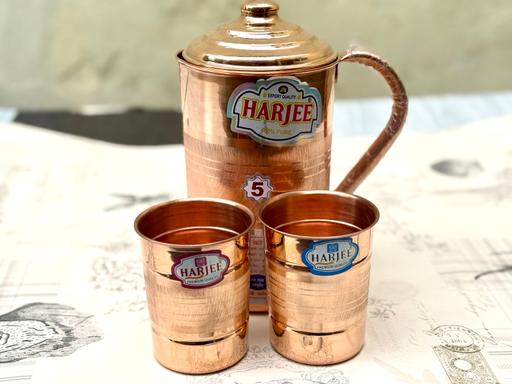  — Pure Copper Jug with Lid & 2 Drinking Glasses
