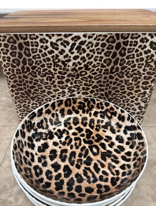  — Leopard Print Pasta Bowl Brown Black Cream