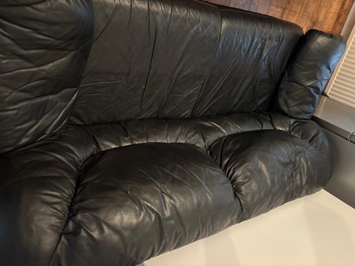  — Black leather 3 seater sofa