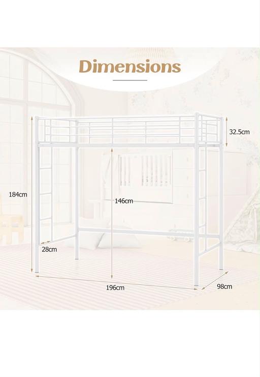  — White metal high sleeper loft bed & matress