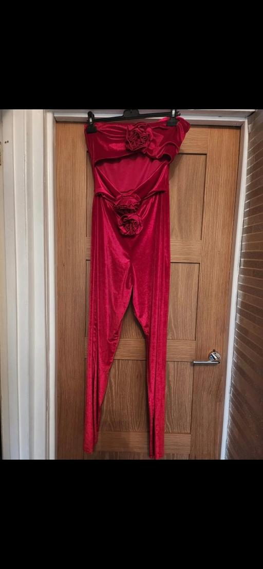  — ladies red velvet jumpsuit