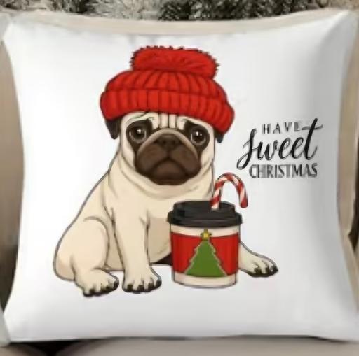  — festive pug christmas cushion set