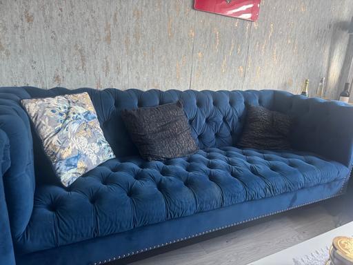  — navy blue velvet sofa
