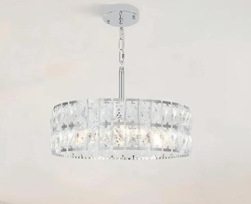 — Chrome metal round crystal pendant light
