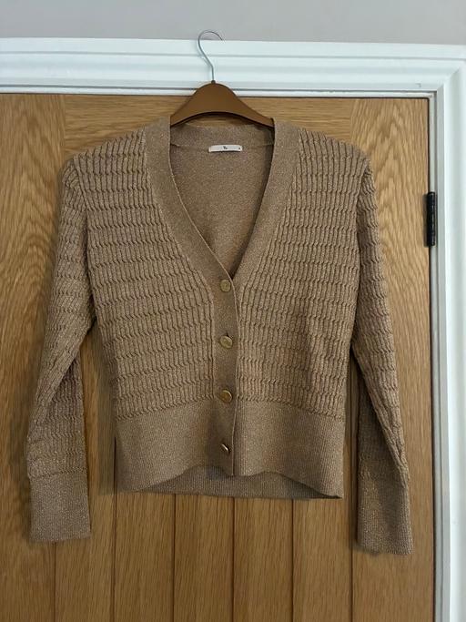  — TU gold cardigan size 8