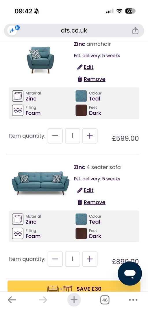  — DFS French Connection Sofa and Armchair