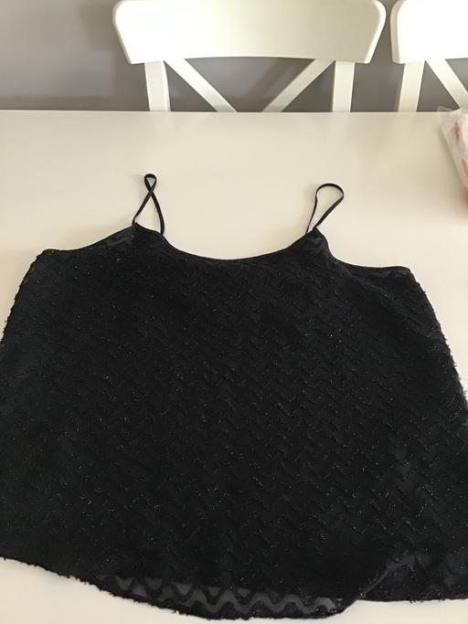  — Ladies black lace frill top Size 14