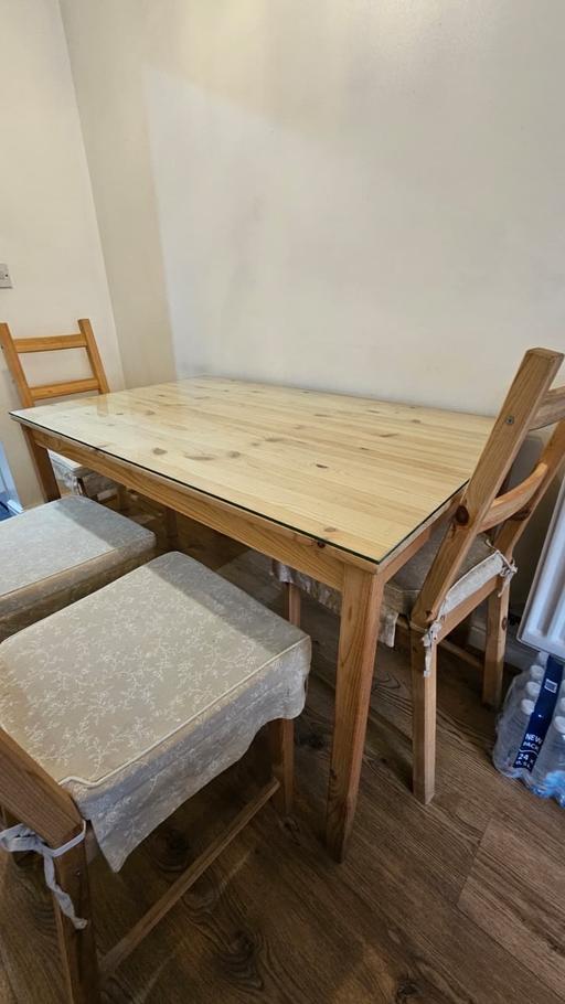  — IKEA WOODEN GLASS TOP TABLE WITH CHAIRS