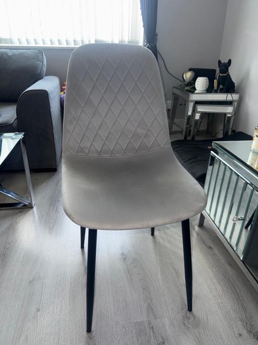  — 4 Grey velvet dining chairs