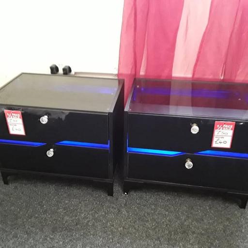  — Black glass blue LED bedside cabinets £36 