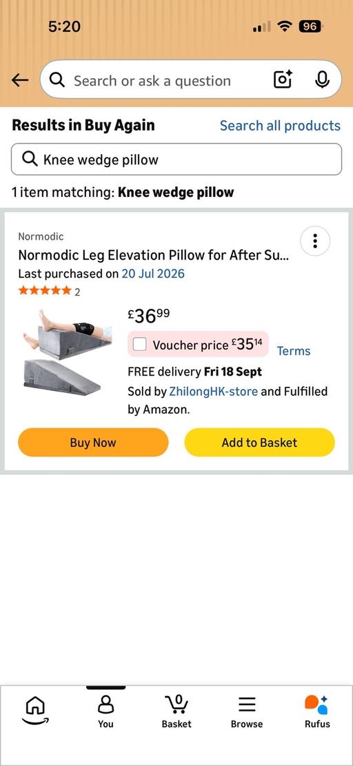  — Leg elevation pillow-post surgery-knee replac