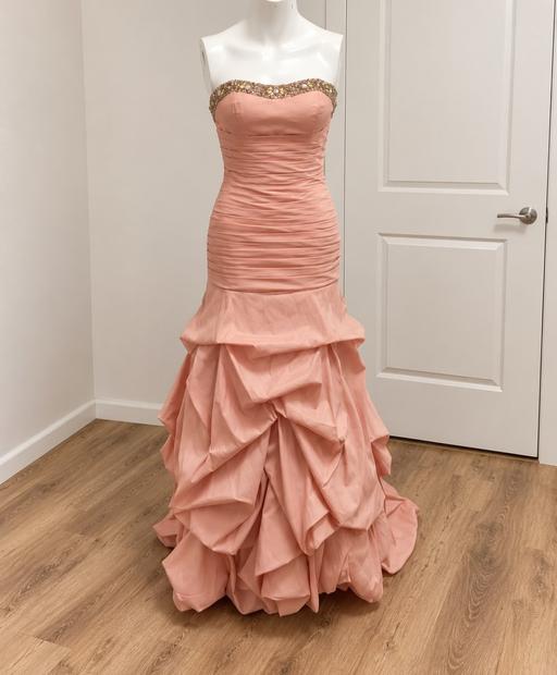  — Salmon Pink Strapless Sleeveless Ruched Dress