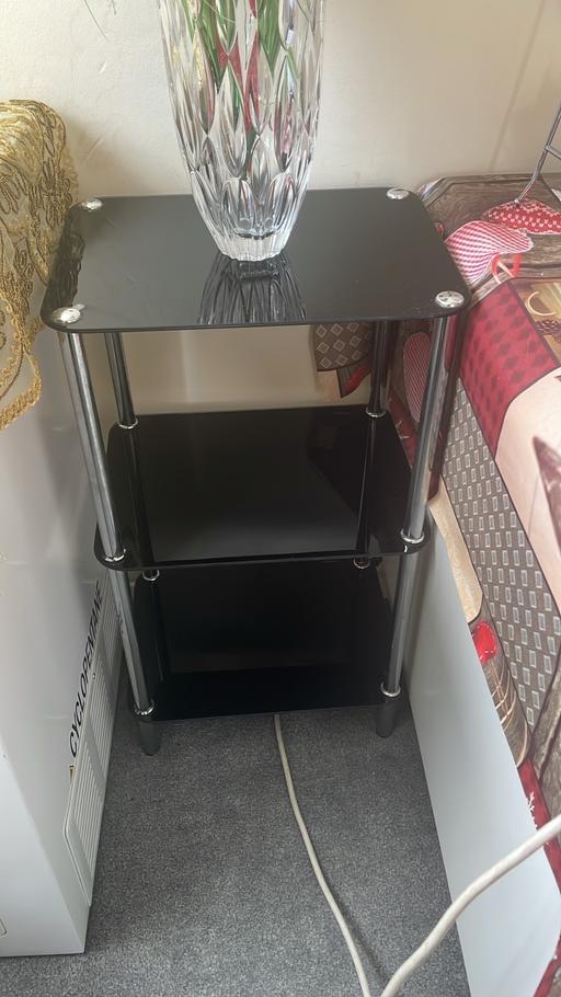  — Black Glass 3-Tier Side Table