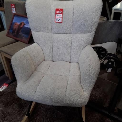  — Modern cream fabric wing-back rocking chair