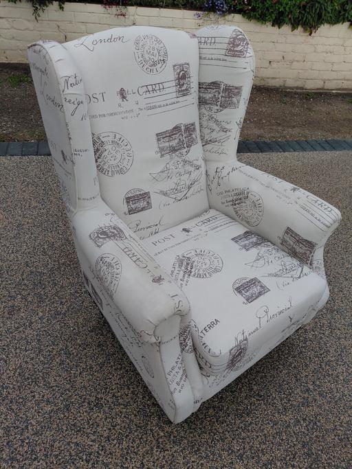  — schreiber easy chair with post card fabric