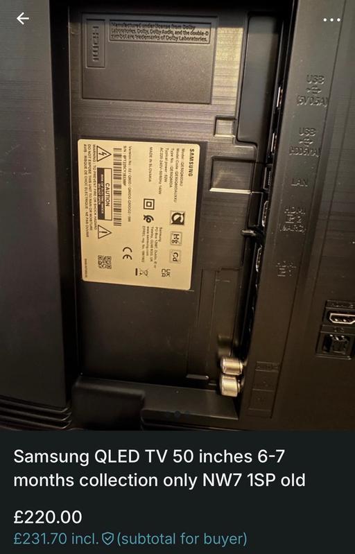  — Samsung QLED 50 inch TV