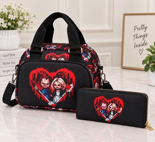  — Red & Black Shoulder Bag And Purse Set