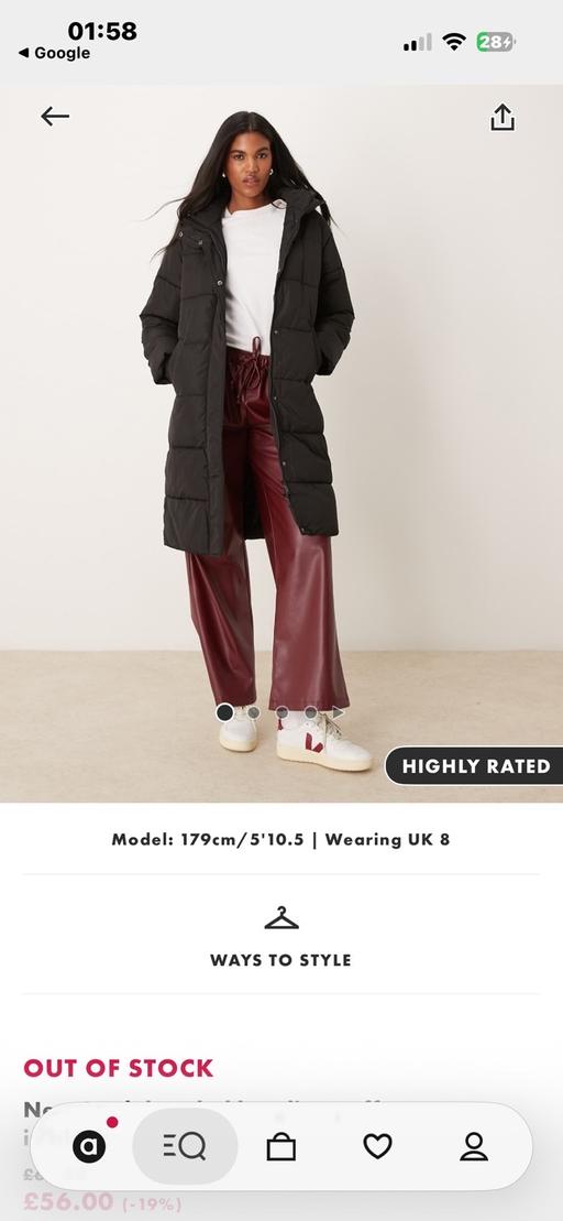  — New look long puffa size 8