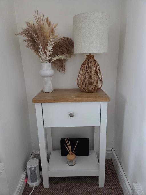  — White side table with a drawer