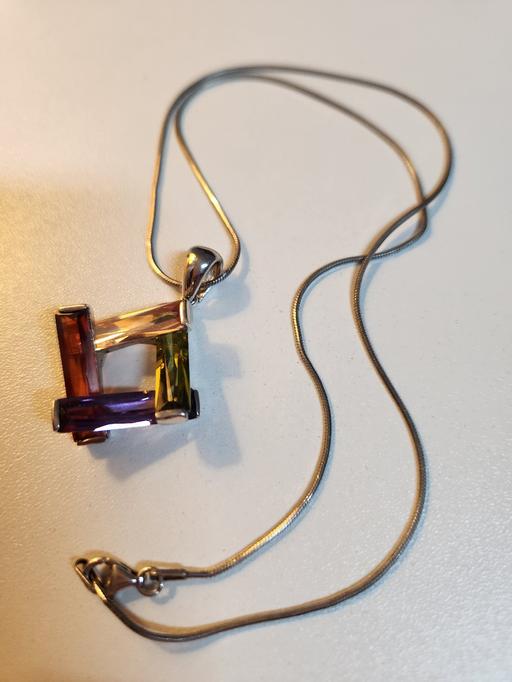  — Silver necklace with multi gemstones pendant