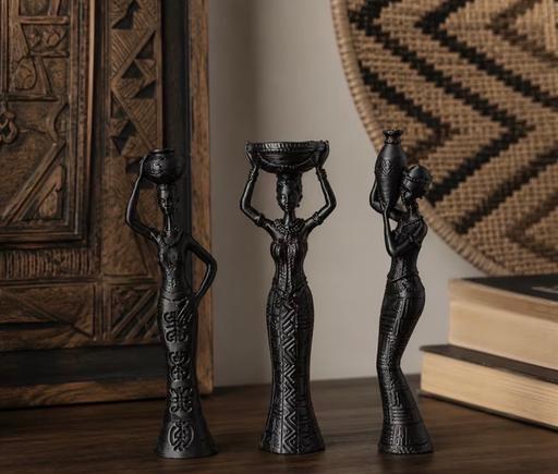  — 3 plastic Black African lady figurines