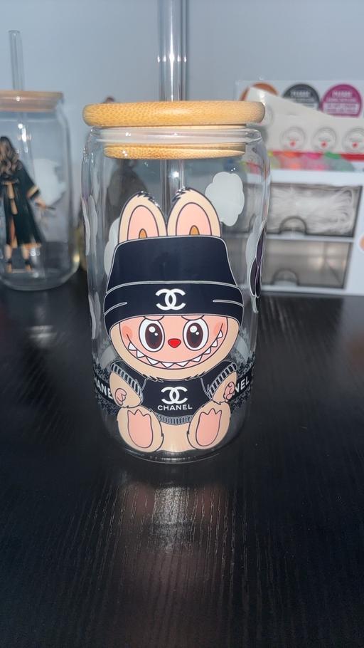  — Glass Labubu design drinking tumbler