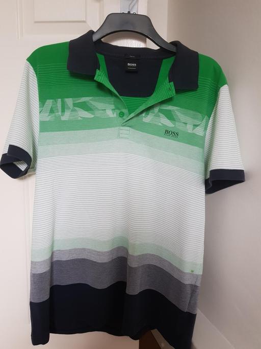  — BOSS Green and Black Striped Polo top: XXXL