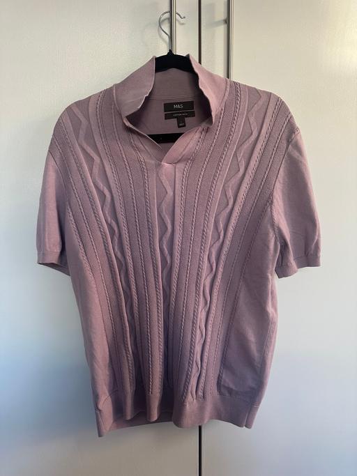  — M&S purple ribbed open collar polo shirt