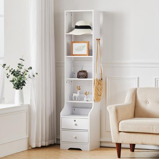  — White Corner Bookshelf 5 Layers Wooden