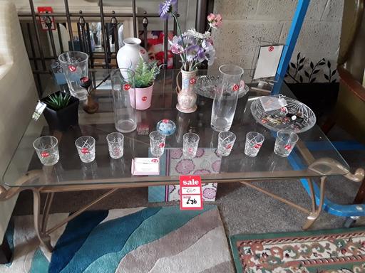  — Large glass brown metal coffee table
